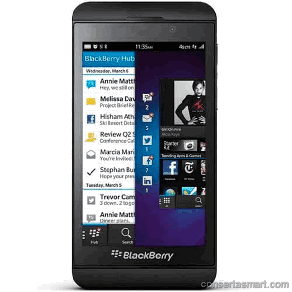 problema em aplicativo erros de software RIM BlackBerry Z10