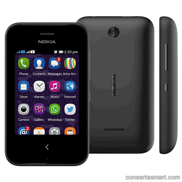 travado no logo Nokia asha 230